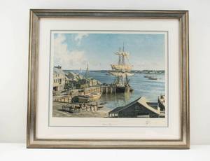 lot 47 image: John Stobart Marblehead Appletons Wharf in 1850 Ltd Ed. Signed & Numbered Print