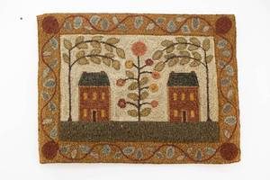 lot 12 image: Peggy Teich Signed Hand-Hooked Rug Mounted for Hanging