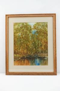 lot 92 image: Original Stan Dudek Watercolor Painting on Paper of Wooded Landscape