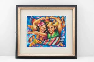 lot 98 image: Signed Original Colorful Pastel or Colored Pencil on Paper of People