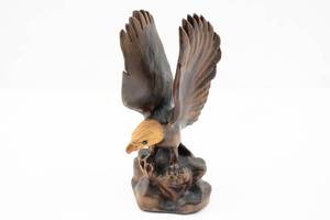 lot 116 image: Signed Kadian Crafts Ltd. Carved Wood Eagle Statue
