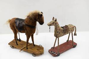 lot 118 image: 2 Vintage Look Toy Pull Horses
