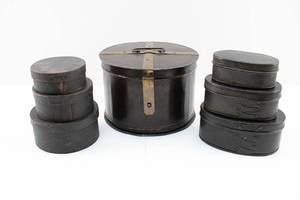 lot 124 image: 7 Wood and Metal Shaker Style Decorative Pantry Boxes
