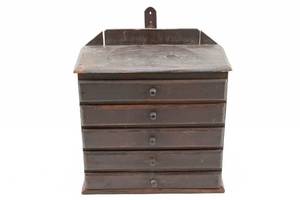 lot 175 image: Small Antique Wall Hanging Wood Set of Drawers