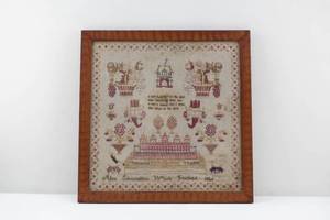 lot 101 image: Antique Needlework Embroidery American Sampler, Alice Edmondson, 1856
