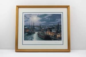 lot 104 image: John Stobart Cleveland West River Street by Gaslight in 1873 Ltd Ed. Signed & Numbered Print