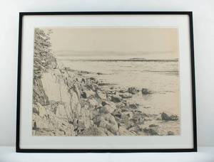 lot 110 image: Eugene Kayser Seawall, Maine Original Pencil Drawing