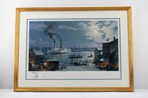 lot 145 image: John Stobart Hartford The City of Hartford Arriving from New York at the Foot of State Street in 1870 Ltd Ed. Signed, Remarqued, Numbered Print