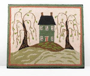 lot 146 image: Hooked Rug Mounted for Wall Hanging