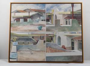 lot 147 image: Marjorie Lee Miller Original Painting on Canvas of Architectural Rooftops