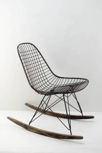 lot 158 image: Vintage Metal Wire & Wood Rocking Chair