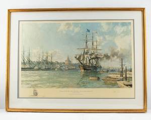 lot 195 image: John Stobart Savannah, Worlds First Steam Ship Leaving Savannah, Georgia, May 20, 1819 Ltd Ed. Signed, Remarqued, Numbered Print