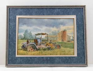lot 197 image: Two Original Tom Franta Watercolor Paintings - Humberts Truck & Professional Football Hall of Fame