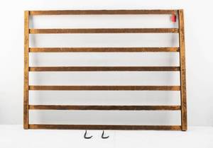 lot 209 image: Vintage Hanging Wood Rack with Metal Mounting Hooks