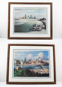 lot 150 image: Pair John Shryock Ltd Ed. Signed & Numbered Lithographs of Pittsburgh