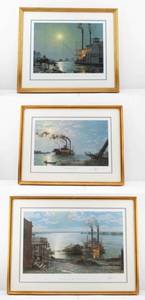 lot 243 image: Three John Stobart Riverboat Paddleboat Maritime Ltd Ed. Signed & Numbered Prints