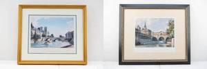 lot 246 image: Two John Stobart European Ltd Ed. Signed & Numbered Prints Paris Notre Dame and Pont St. Michel & Bath The Pultney Bridge Over the River Avon