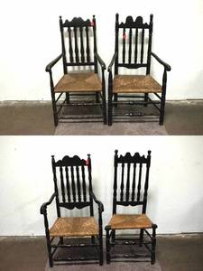 lot 84 image: 3 19th20th c. Slat Back Arm Chairs, 1 Modern Chair of Similar Style