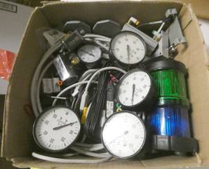 lot 23 image: Box of gauges, new solenoids, light
