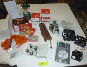 lot 49 image: Tensioner, lantern, screws, flints, fans, cutters, etc