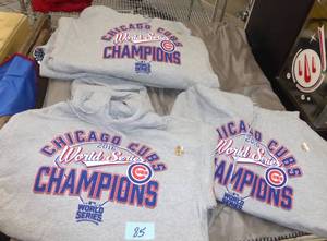 lot 85 image: 5 Adult Small and 4 Adult Medium Chicago Cubs World Series hoodies, all new