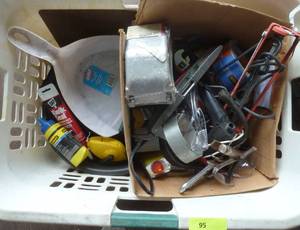 lot 95 image: Basket full of garage tools