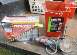 lot 96 image: storage bin, grinder and pail