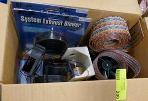 lot 200 image: Box of small computer type fans, cable and a small motor