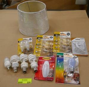 lot 220 image: Small lamp shade and various light bulbs