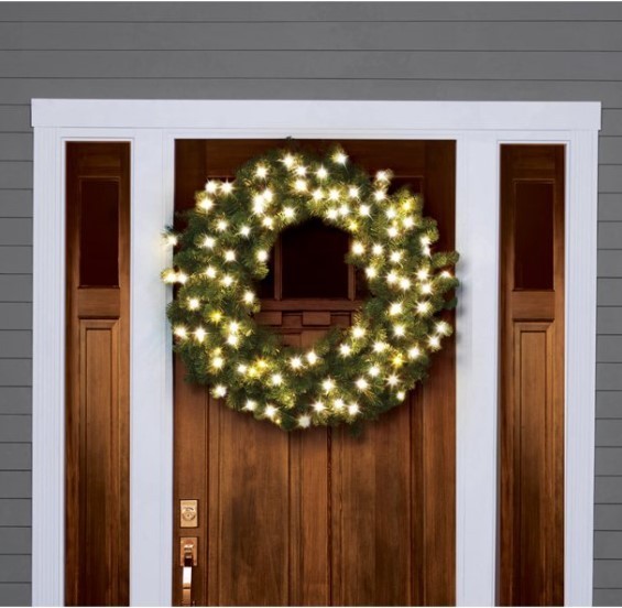 lot 863 image: NEW Celebrations 9016959 36 in. Dia. Bristol Pine Prelit LED Decorated Wreath - Pure White LED