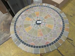 lot 143 image: 30 Eucalyptus, Metal Bistro Table, Sandstone Mosaic By Outdoor Interiors