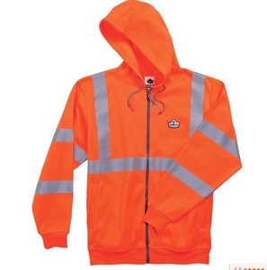lot 859 image: NEW Ergodyne GloWear 8392 Type R Class 3 Zipper Hooded Sweatshirt - Orange - Small