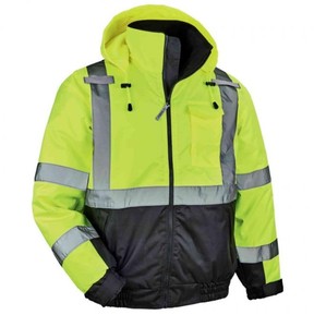 lot 860 image: NEW GloWear 8377 Hi-Vis Winter Bomber Jacket - Type R, Class 3 - 3XL - Lime