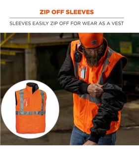 lot 861 image: NEW Ergodyne GloWear 8287 Hi-Vis Winter JacketVest with Detachable Sleeves - Type R, Class 2 - 4XL Orange