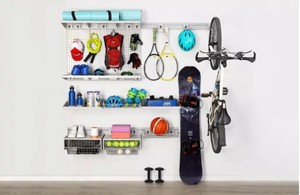 lot 145 image: HAUS 18014 59-Piece Quick-Release Snap Rail Garage Organization System Kit