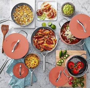 lot 181 image: NEW Members Mark 11-Piece Modern Ceramic Cookware Set - Coral