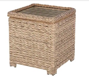 lot 192 image: Hampton Bay Laguna Point Natural Tan Wicker Square Outdoor Patio Side Table with Captured Glass Top