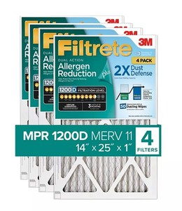 lot 286 image: NEW 4-Pack of Filtrete Allergen Reduction Plus 2X Dust Filters 1200D - 14x25x1