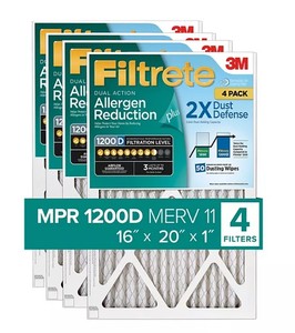 lot 287 image: NEW 4-Pack of Filtrete Allergen Reduction Plus 2X Dust Filters 1200D - 16x20x1