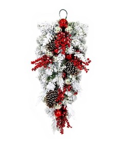 lot 351 image: Vickerman 30 inch Flocked Artificial Christmas Teardrop, Battery Operated Pure White LED Lights