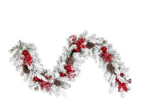 lot 352 image: Vickerman G212215 6 Ft. X 16 In. Flocked Artificial Christmas Green & White Garland With Red & Silver Decorated Ballated Ball & 99 PE-PVC