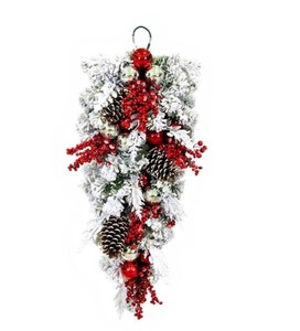 lot 353 image: Vickerman Unlit Christmas Tree (675717) 30 - Flocked - Red  Silver Berries - 65 Tips - Teardrop