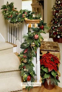 lot 355 image: 9 Pre-Lit LED Decorated Artificial Garland - Red & Gold