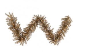 lot 359 image: Vickerman 9 foot Gold Metal Mixed Tinsel Christmas Garland Clear LED Lights