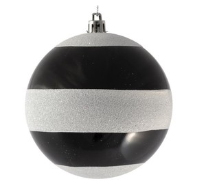 lot 366 image: Vickerman 4 Black-White Striped Shiny Ball Christmas Ornament, 6 per Bag