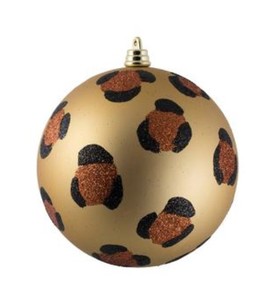lot 367 image: Vickerman 475 Matte Copper Gold With Black Glitter Leopard Christmas Ball Ornament Includes 4 Pieces Per Bag