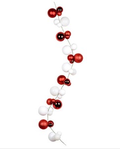 lot 373 image: VICKERMAN N181893 Christmas Ornament Assorted Ball Garland 6 Feet RedWhite Plastic