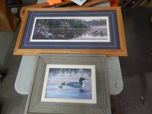 Framed & Matted Loon Print Beside Still Waters By Kim Norlien Signed 34x18, Loon Painting By McFaul 20x16