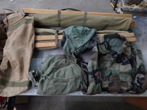 20 Cots, Army Jacket, 2-Bags, Army Hat