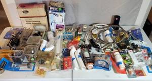 HARDWARE LOT NUTS BOLTS DOOR KNOB BALL HITCHES PIPES FITTINGS AND MORE